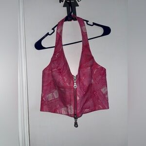 THE RAGGED PRIEST Pink DENIM HALTER NECK TOP size 12 New with tags